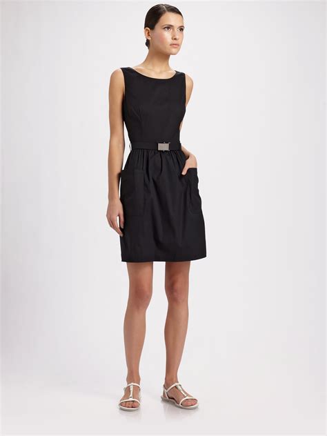 black prada dress|prada sleeveless belted black dress.